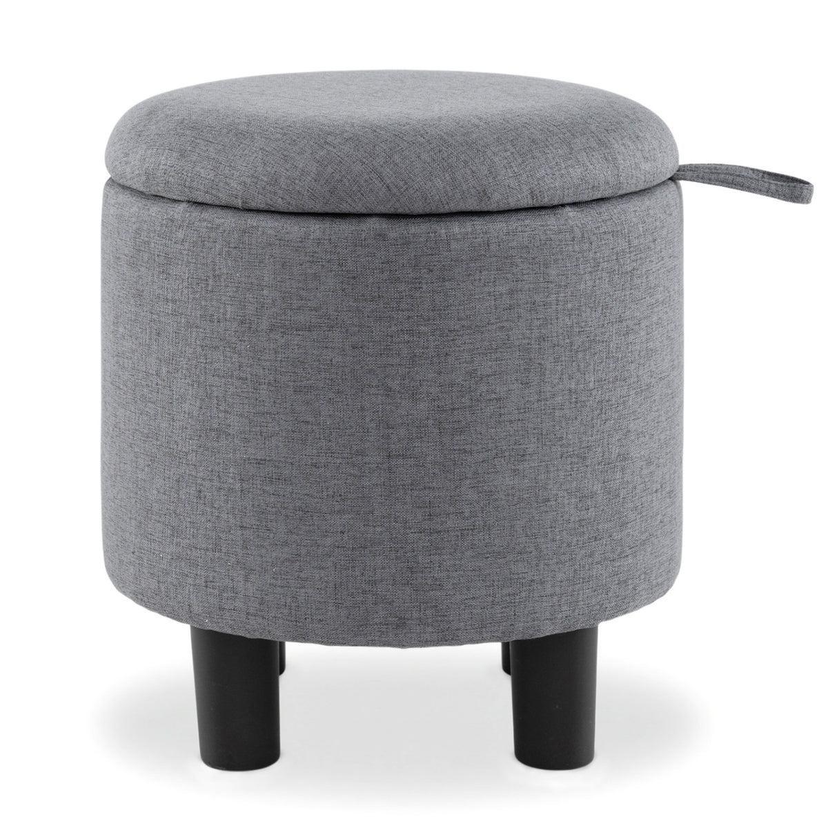 Round Storage Ottoman Linen Fabric Upholstered Footrest Stool-Gray