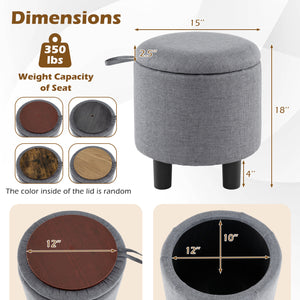 Round Storage Ottoman Linen Fabric Upholstered Footrest Stool-Gray