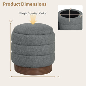 Round Storage Ottoman with Acacia Wood Frame for Living Room-Gray