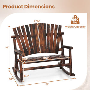Outdoor Adirondack Rocking Chair for Adults with High Back and Slatted Seat-Brown