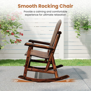 Outdoor Adirondack Rocking Chair for Adults with High Back and Slatted Seat-Brown