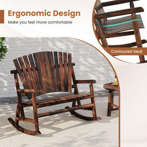 Outdoor Adirondack Rocking Chair for Adults with High Back and Slatted Seat-Brown