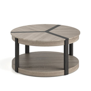 34.5" Rubber Wood 2-Tier Round Center Table with Spacious Tabletop and Storage Shelf-Gray