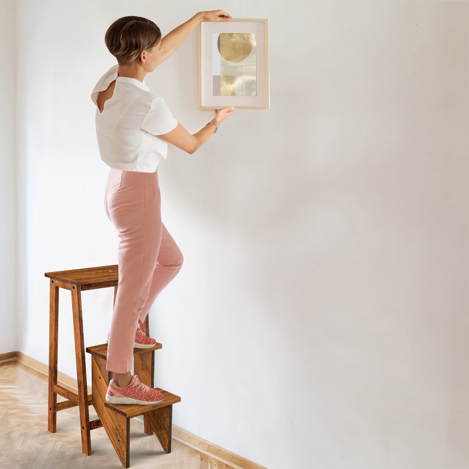 3 Tier Step Stool 3 in 1 Folding Ladder Bench-White