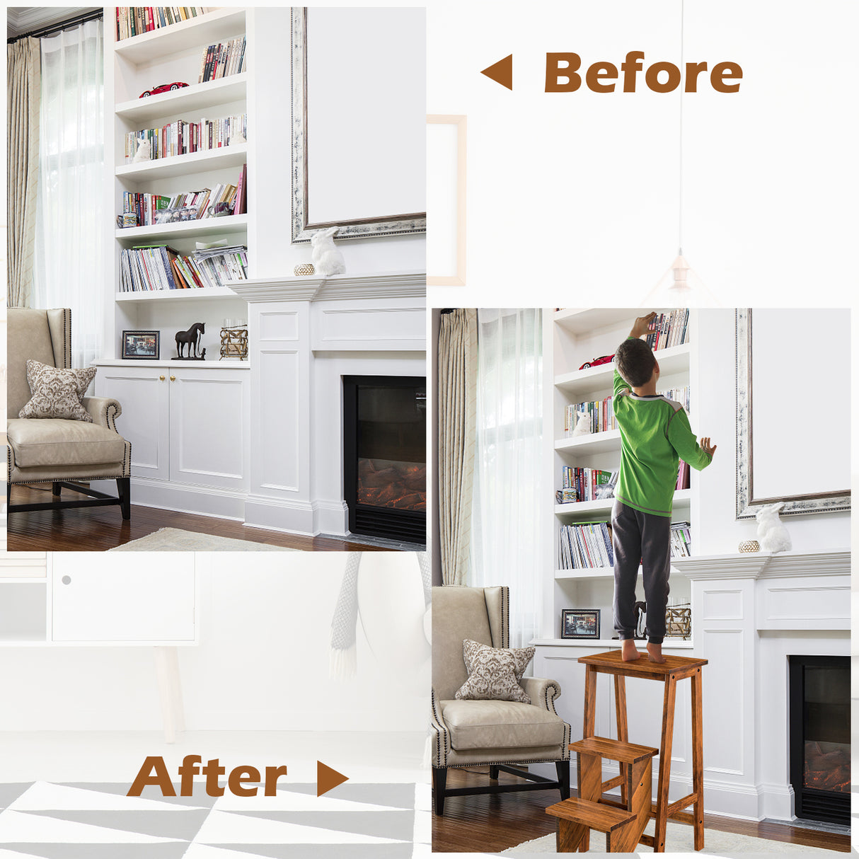3 Tier Step Stool 3 in 1 Folding Ladder Bench-White