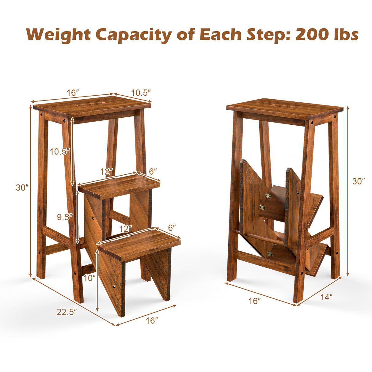 3 Tier Step Stool 3 in 1 Folding Ladder Bench-White