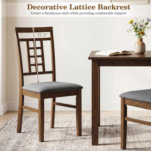 Rubber Wood Dining Chairs Set of 2 with Lattice Back-Brown