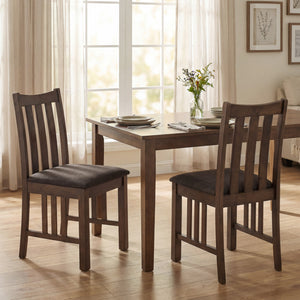 Rubber Wood Dining Chairs Side Chairs Set of 4 with Slat Back-Brown