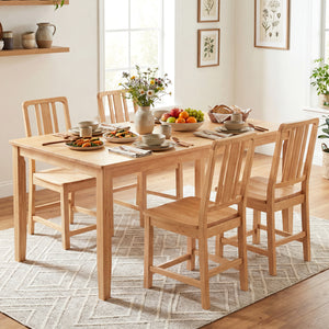 Rubber Wood Dining Chairs Set of 2 with Hollowed Backrest-Natural