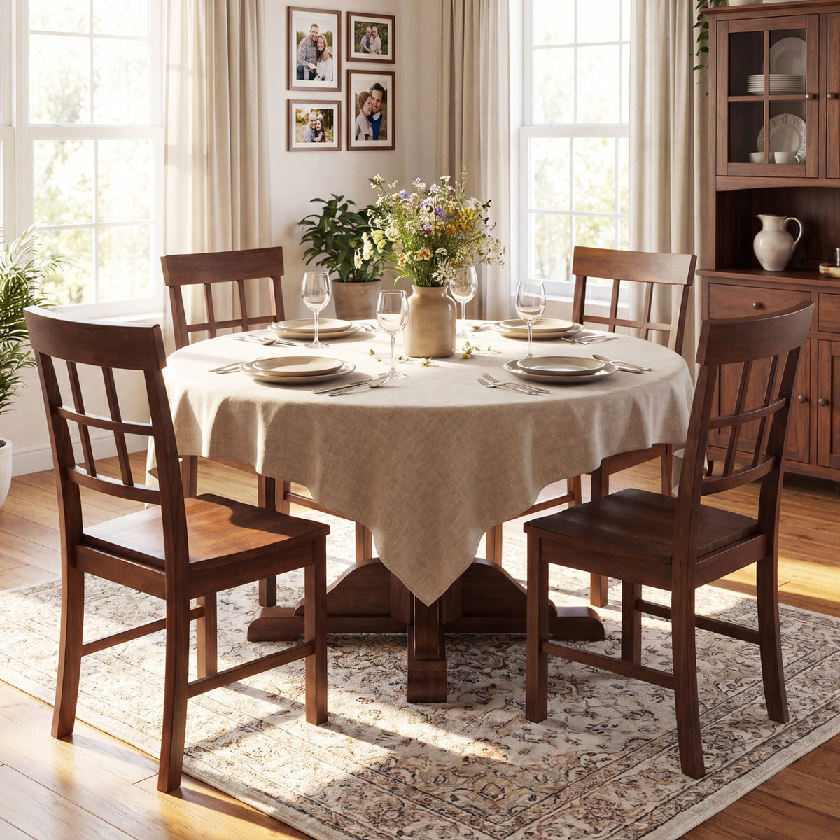 Rubber Wood Dining Chairs Set of 2 with High Backrests-Brown