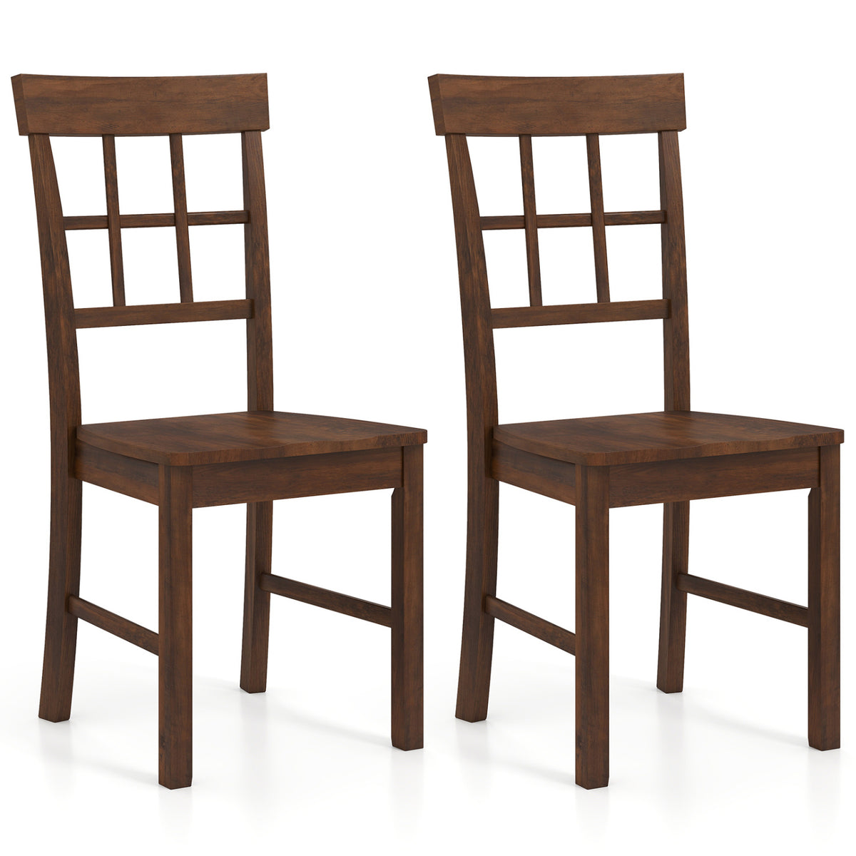 Rubber Wood Dining Chairs Set of 2 with High Backrests-Brown