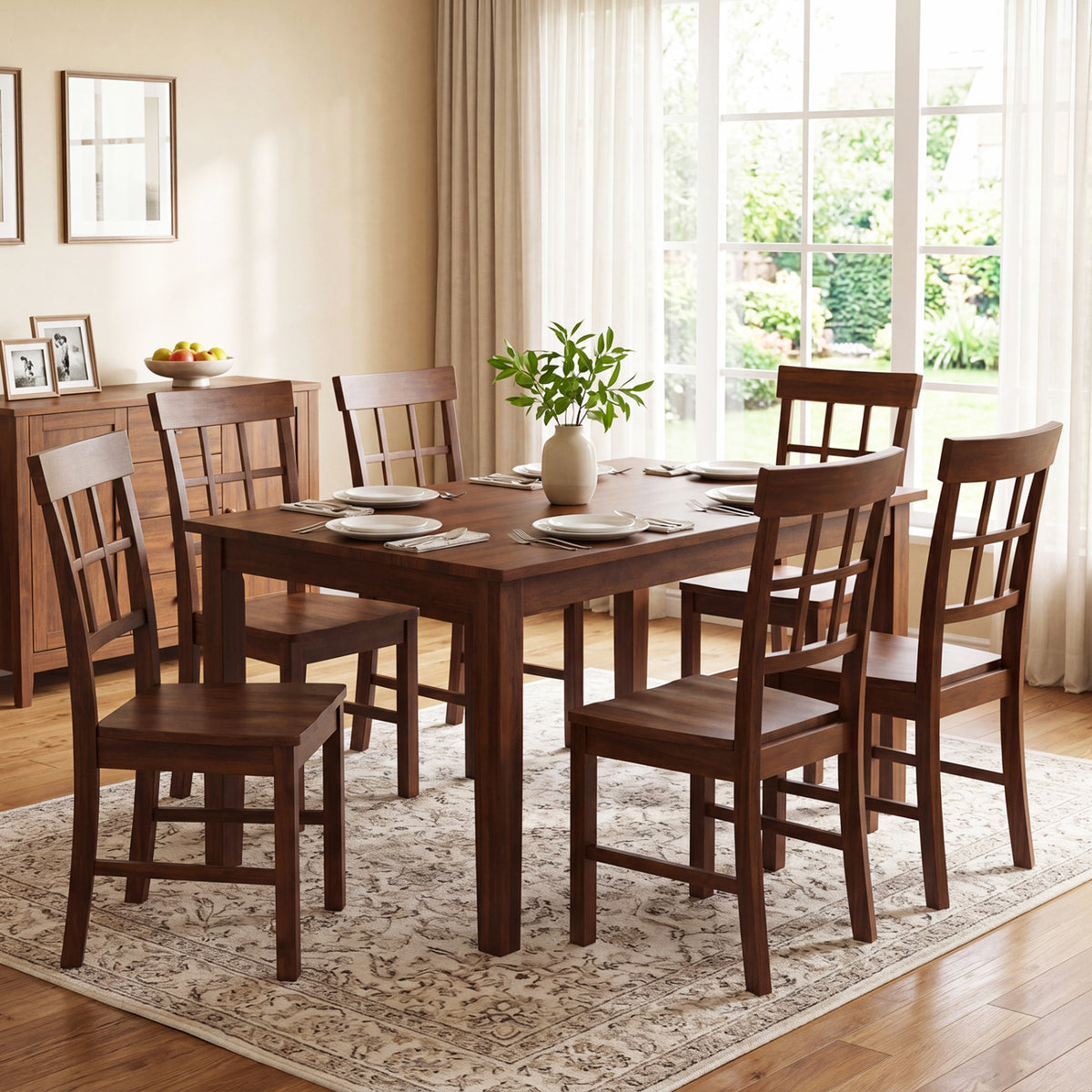 Rubber Wood Dining Chairs Set of 2 with High Backrests-Brown