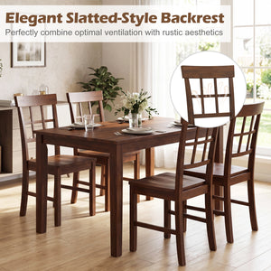 Rubber Wood Dining Chairs Set of 2 with High Backrests-Brown