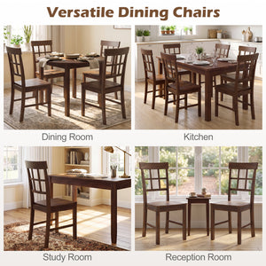 Rubber Wood Dining Chairs Set of 2 with High Backrests-Brown
