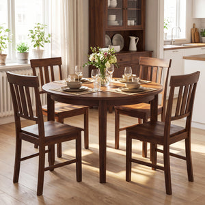 Rubber Wood Dining Chairs Set of 2 with High Slat Backrests-Brown