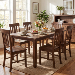 Rubber Wood Dining Chairs Set of 2 with High Slat Backrests-Brown