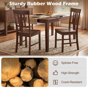 Rubber Wood Dining Chairs Set of 2 with High Slat Backrests-Brown