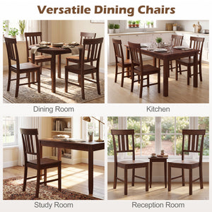 Rubber Wood Dining Chairs Set of 2 with High Slat Backrests-Brown