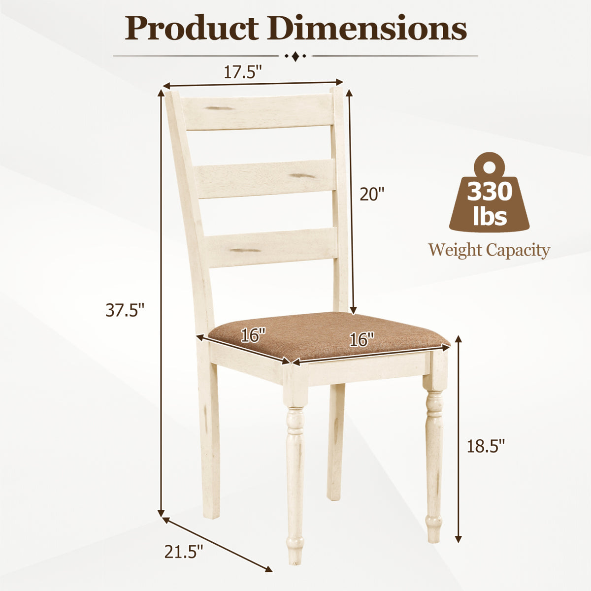 Rubber Wood Dining Chairs Set of 4 with Padded Linen Seat & Slatted Backrest-White