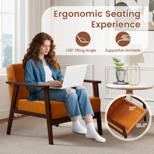 Rubber Wood Frame Accent Chair with Armrest for Living Room-Walnut