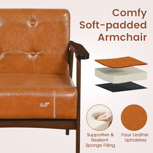 Rubber Wood Frame Accent Chair with Armrest for Living Room-Walnut