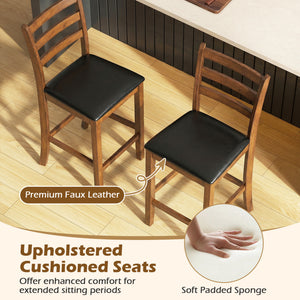 Rubber Wood Ladder Back Bar Stools Set of 2 24inch Counter Height Kitchen Island High Chairs-Walnut