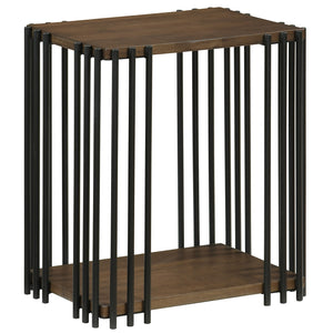 Rubber Wood Side Table with 2-Layer Storage Shelves and Metal Frame-Walnut
