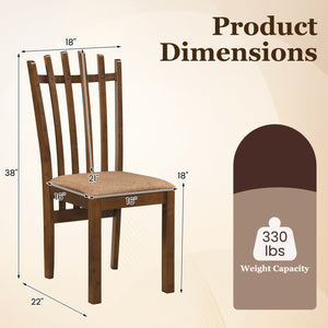 Rubber Wood Slat Back Kitchen Dining Chairs Set of 2-Brown