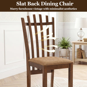 Rubber Wood Slat Back Kitchen Dining Chairs Set of 2-Brown