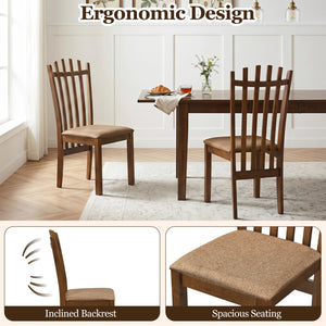 Rubber Wood Slat Back Kitchen Dining Chairs Set of 2-Brown