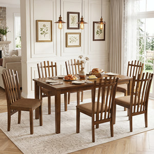 Rubber Wood Slat Back Kitchen Dining Chairs Set of 4-Brown