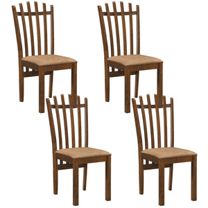 Rubber Wood Slat Back Kitchen Dining Chairs Set of 4-Brown