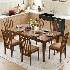 Rubber Wood Slat Back Kitchen Dining Chairs Set of 4-Brown