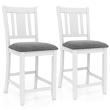 Rubber Wooden Bar Stools Set of 2 with Ergonomic Back and Comfortable Linen Cushion-White