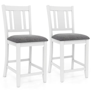 Rubber Wooden Bar Stools Set of 2 with Ergonomic Back and Comfortable Linen Cushion-White