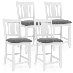 Rubber Wooden Bar Stools Set of 2 with Ergonomic Back and Comfortable Linen Cushion-White
