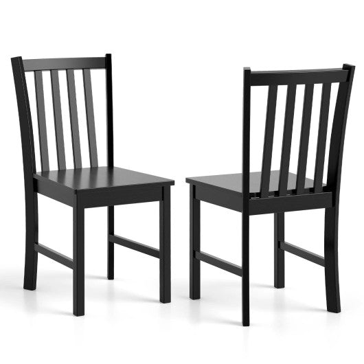 Rustic Dining Chairs Set of 2 Wooden Kitchen Chairs with Slat Tilt Backrest-black