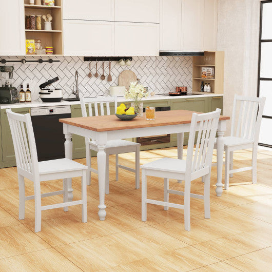 Rustic Dining Chairs Set of 2 Wooden Kitchen Chairs with Slat Tilt Backrest-White