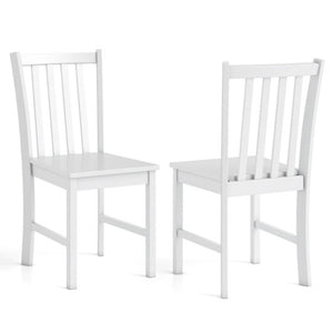Rustic Dining Chairs Set of 2 Wooden Kitchen Chairs with Slat Tilt Backrest-White
