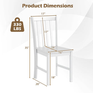 Rustic Dining Chairs Set of 2 Wooden Kitchen Chairs with Slat Tilt Backrest-White