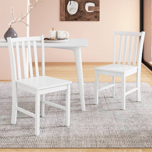 Rustic Dining Chairs Set of 2 Wooden Kitchen Chairs with Slat Tilt Backrest-White