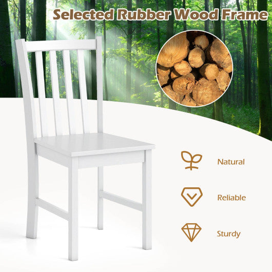 Rustic Dining Chairs Set of 2 Wooden Kitchen Chairs with Slat Tilt Backrest-White
