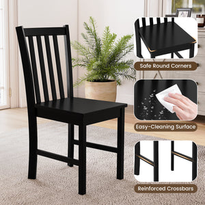 Rustic Dining Chairs Set of 2 Wooden Kitchen Chairs with Slat Tilt Backrest-black