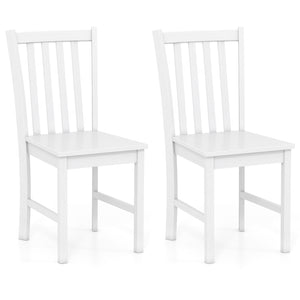 Rustic Dining Chairs Set of 2 Wooden Kitchen Chairs with Slat Tilt Backrest-White