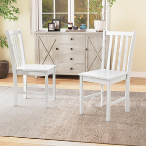 Rustic Dining Chairs Set of 2 Wooden Kitchen Chairs with Slat Tilt Backrest-White
