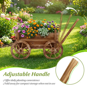 Rustic Rolling Flower Pot Stand with Wheels and Handle-Coffee