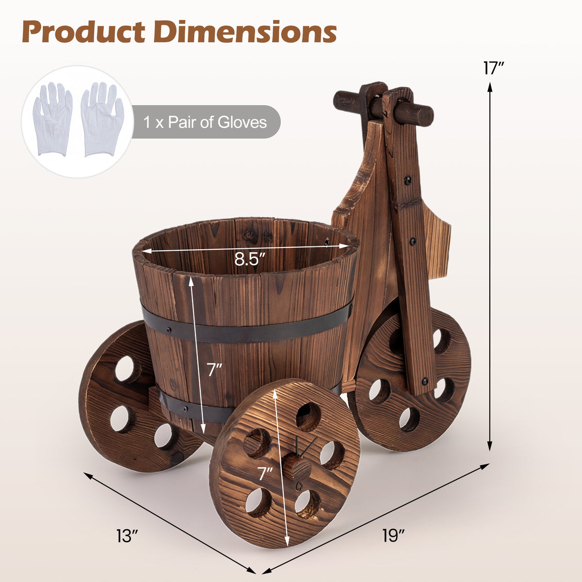 Rustic Wood Tricycle Planter Barrel Flower Pot Cart with Drainage Hole-Coffee