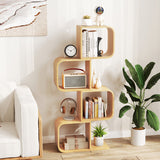 4-Tier S-Shaped Bamboo Bookcase with 4 Open Cubes for Living Room-Natural