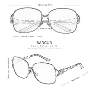 BARCUR Women’s Polarized Sunglasses – Oversized Elliptical Black Frame UV400 Protection Outdoor Fashion Mirror Leg Design High Quality Trendy Style Sunglasses for Travel Driving & Summer Apparel