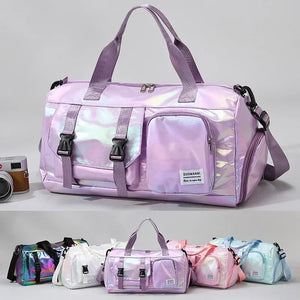 Effortless Weekends Holographic Glamour Duffel with Shoe Compartment